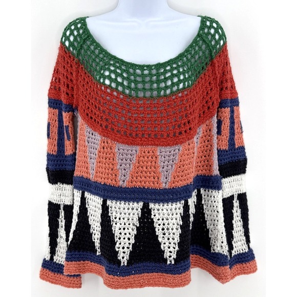 Free People Sweaters - Free People Sweater Women M Crochet Knit Multicolor Boho Pullover Festival